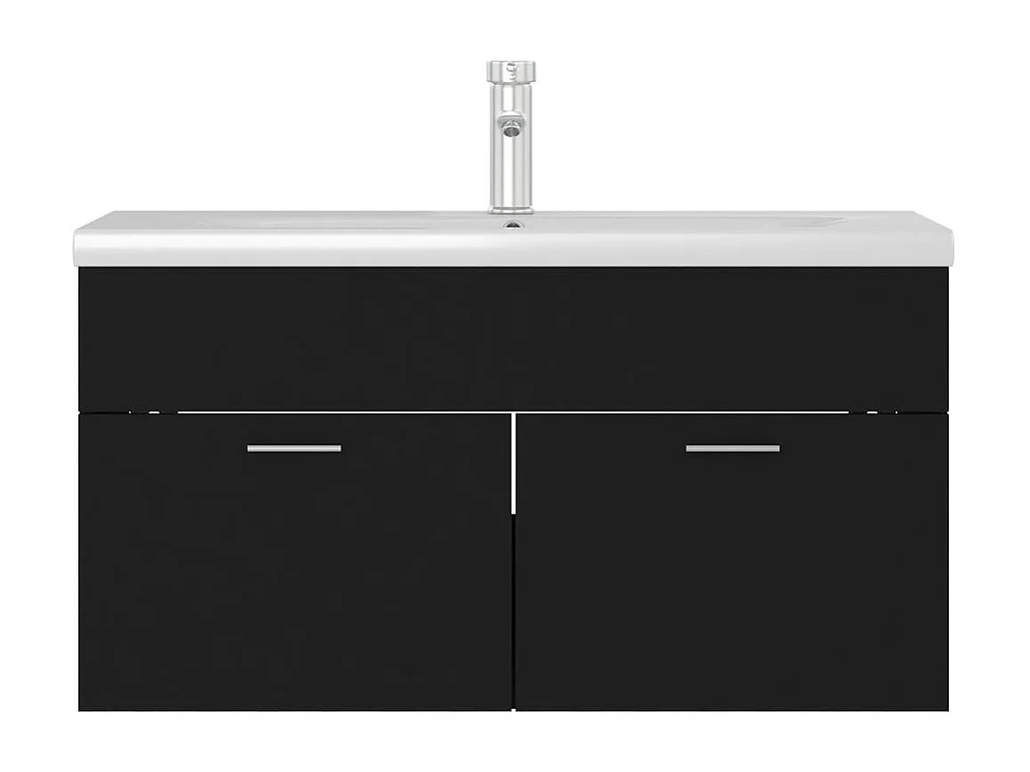 Meuble d'évier+ vasque intégré Noir Aggloméré WVGQ8069