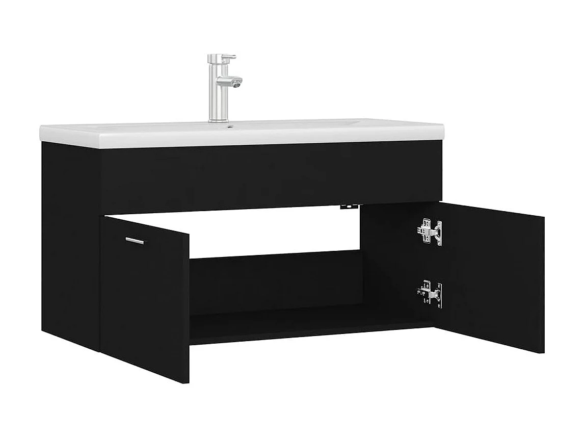 Meuble d'évier+ vasque intégré Noir Aggloméré WVGQ8069