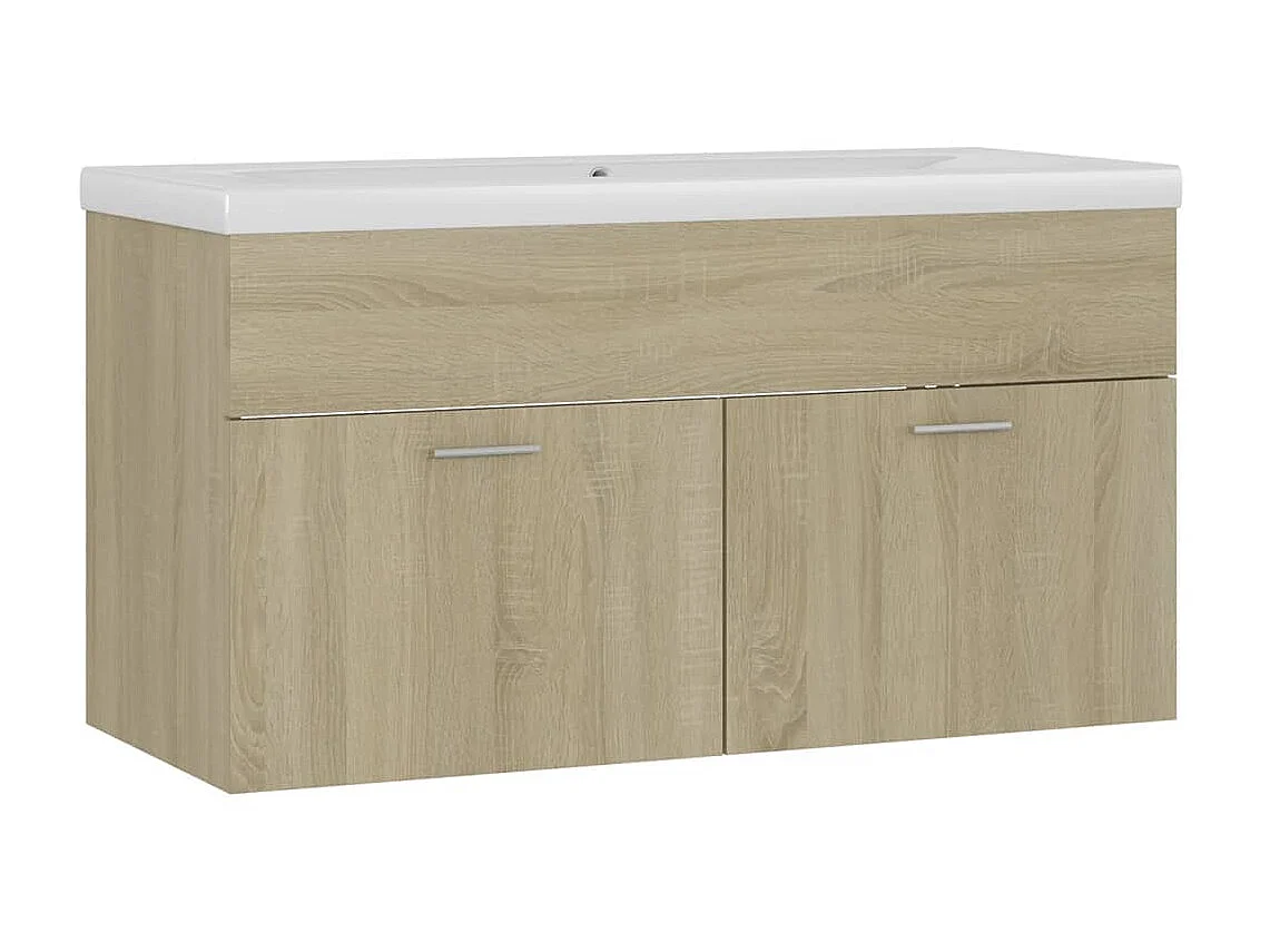 Meuble d'évier+ vasque intégré Chêne sonoma Aggloméré WVGQ5284