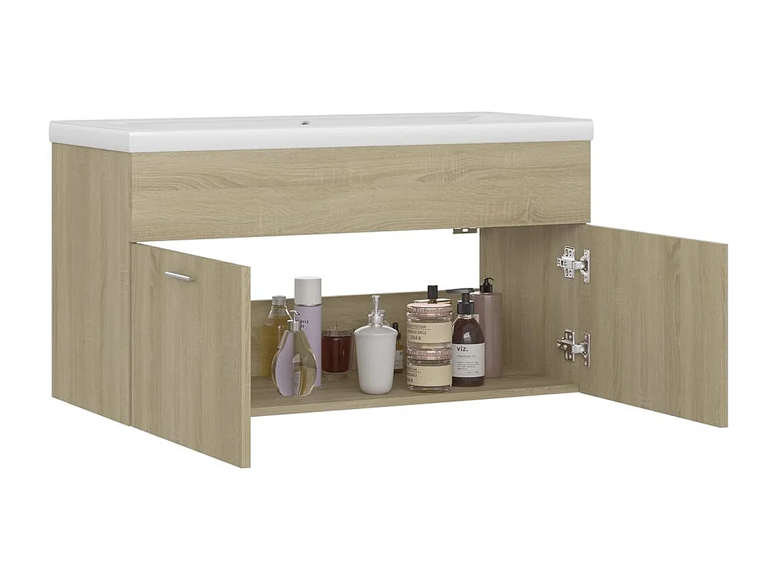 Meuble d'évier+ vasque intégré Chêne sonoma Aggloméré WVGQ5284