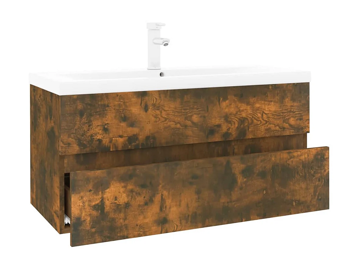 Meuble d'évier+ vasque Chêne fumé Bois d'ingénierie WVGQ9585