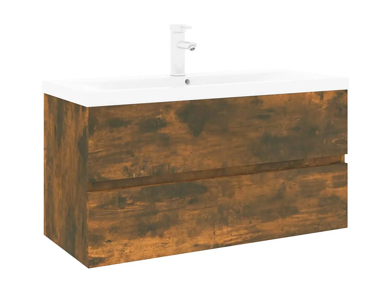 Meuble d'évier+ vasque Chêne fumé Bois d'ingénierie WVGQ9090