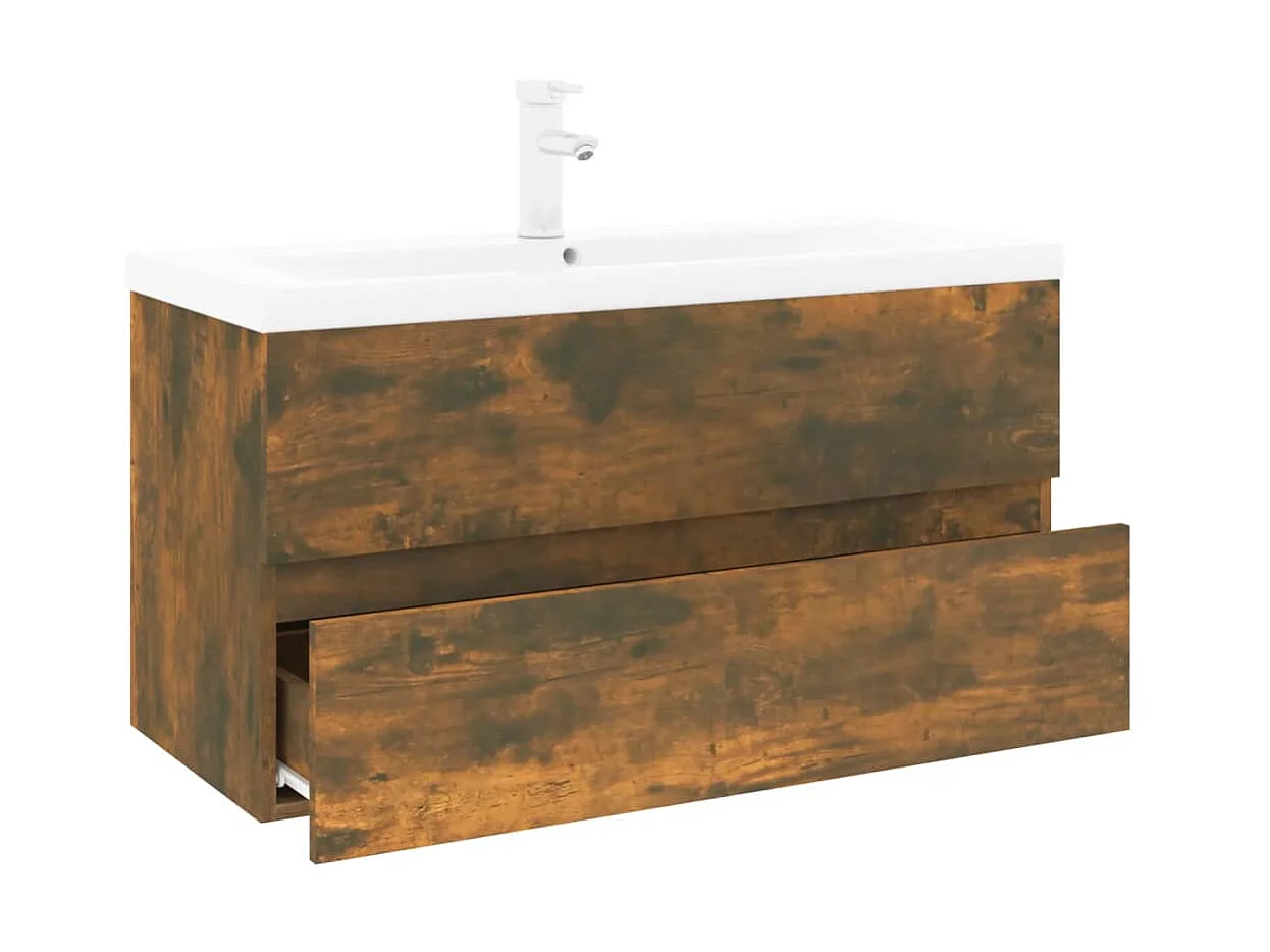 Meuble d'évier+ vasque Chêne fumé Bois d'ingénierie WVGQ9090