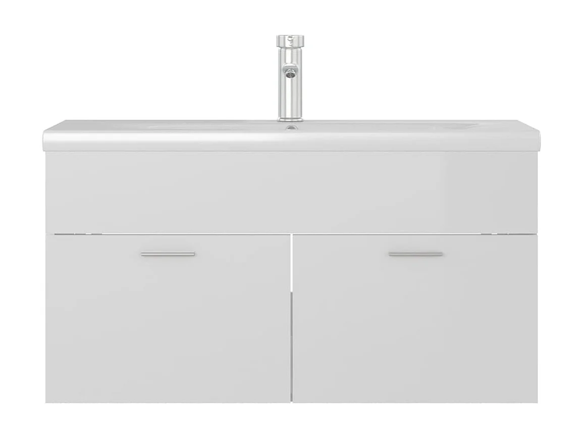 Meuble d'évier+ vasque intégré Blanc brillant Aggloméré WVGQ9488