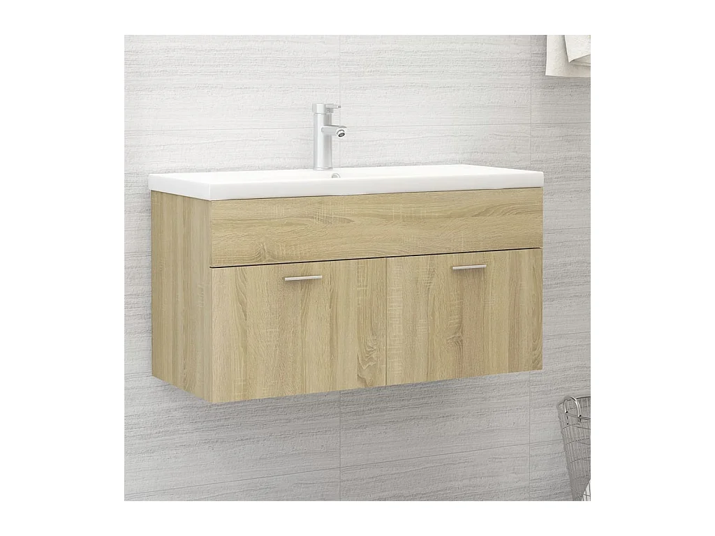 Meuble d'évier+ vasque intégré Chêne sonoma Aggloméré WVGQ6215