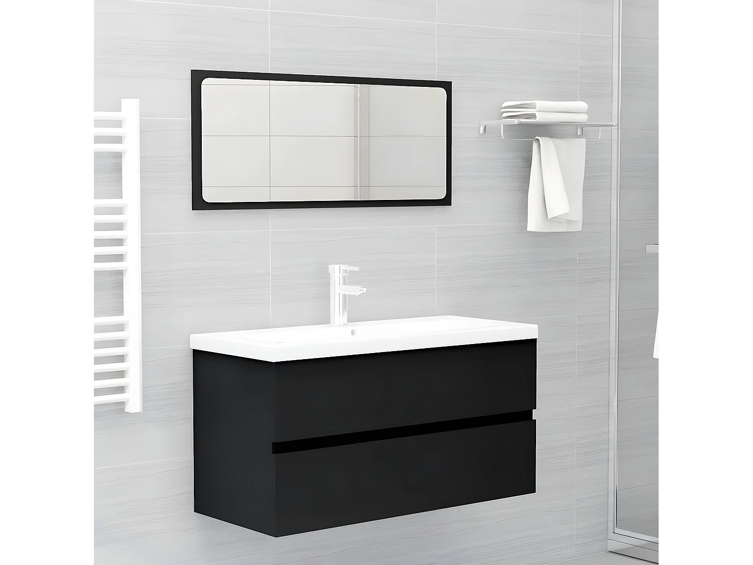 Meuble d'évier+ vasque intégré Noir Aggloméré WVGQ4778