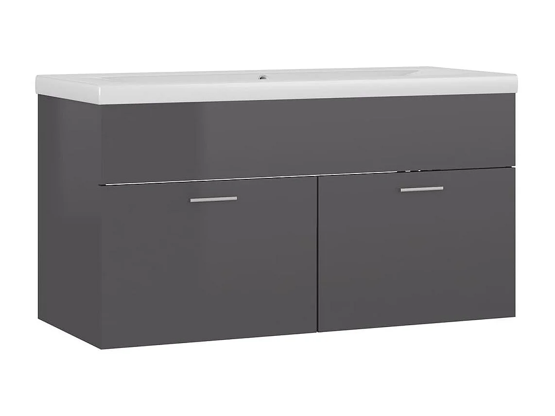 Meuble d'évier+ vasque intégré Gris brillant Aggloméré WVGQ8576