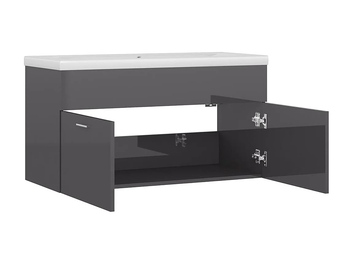 Meuble d'évier+ vasque intégré Gris brillant Aggloméré WVGQ8576