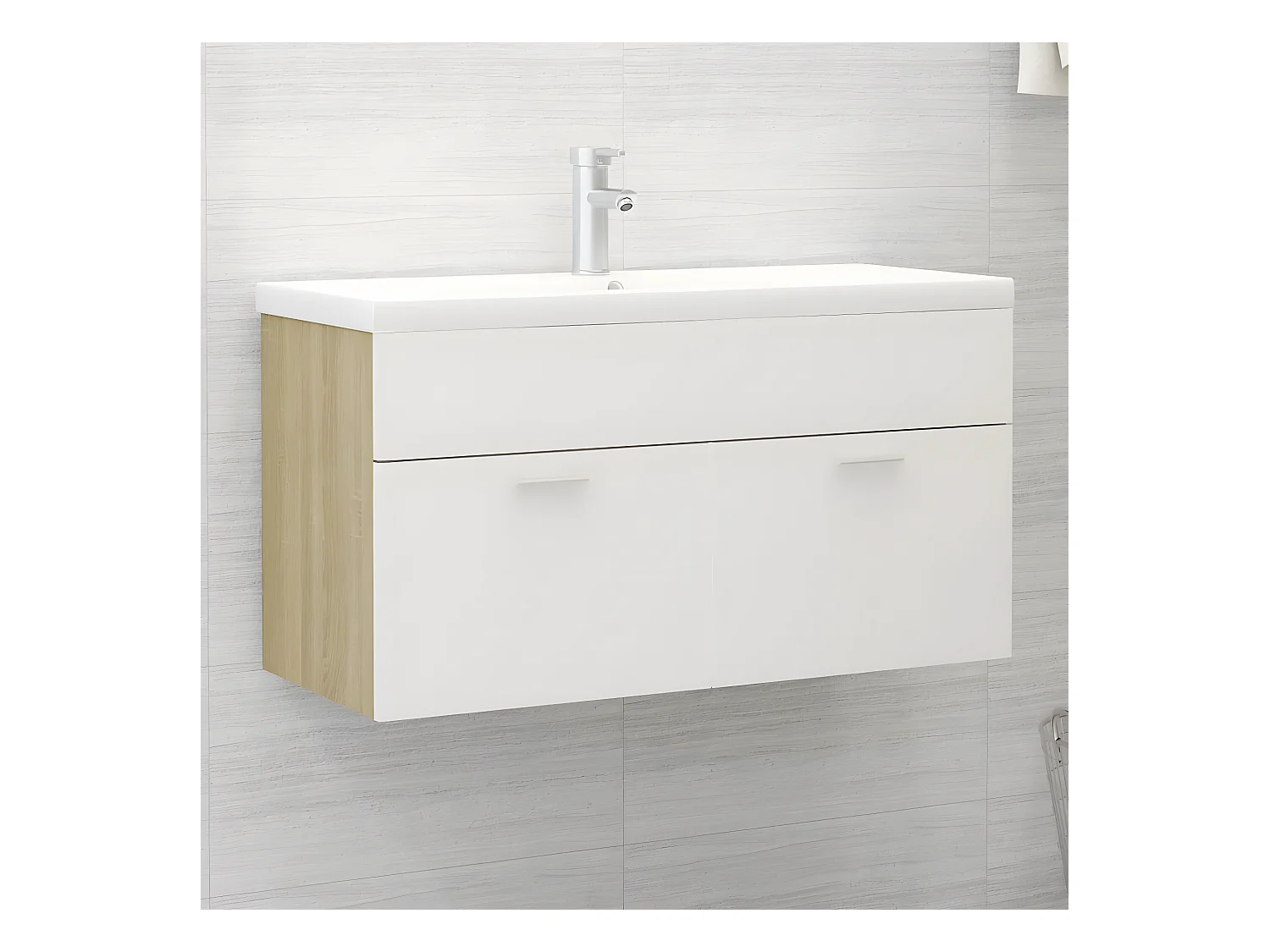 Meuble d'évier + vasque intégré Blanc/chêne sonoma Aggloméré WVGQ4633
