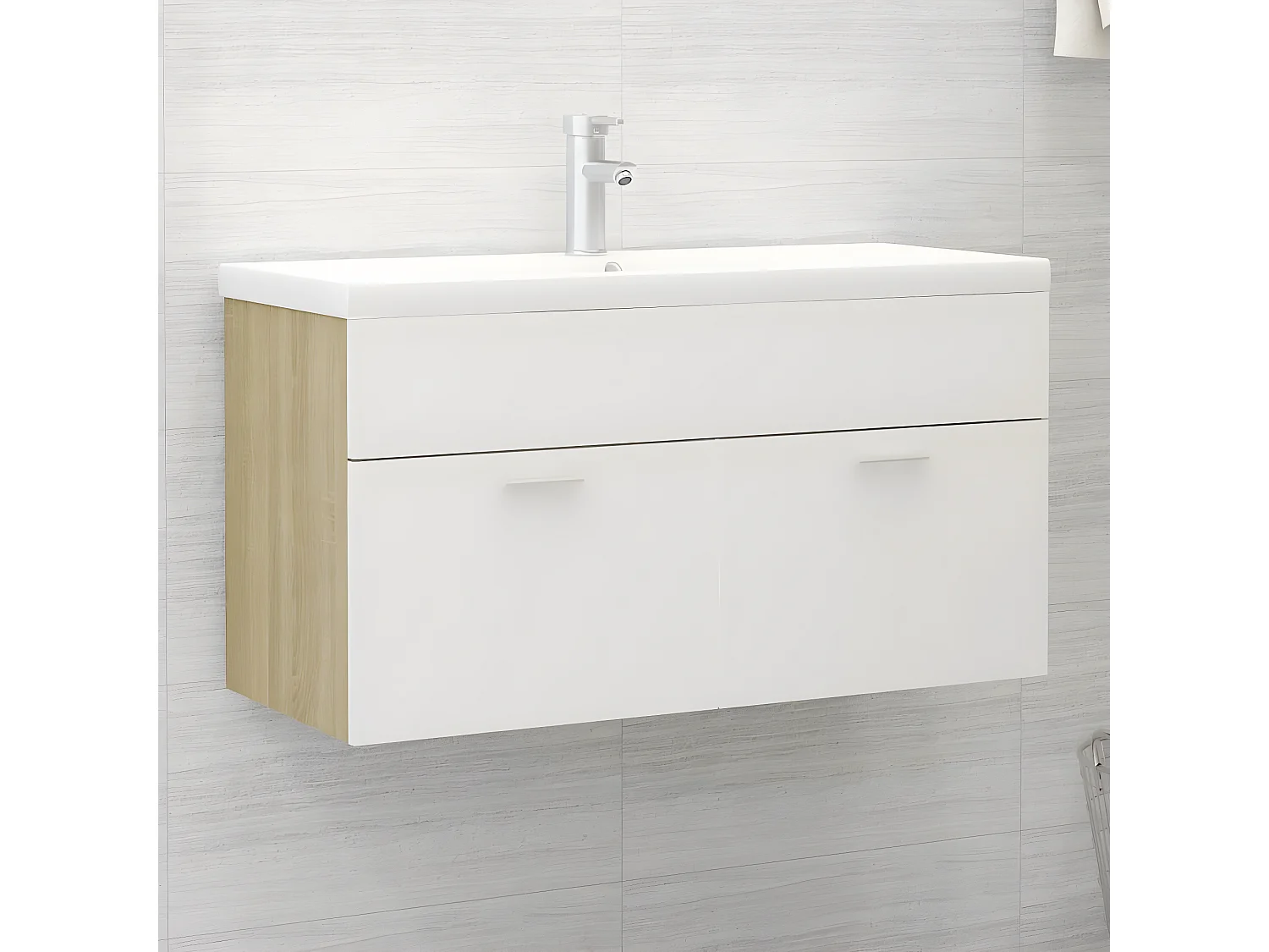 Armário lavatório + lavatório embutido contrap. branco e sonoma PT945685