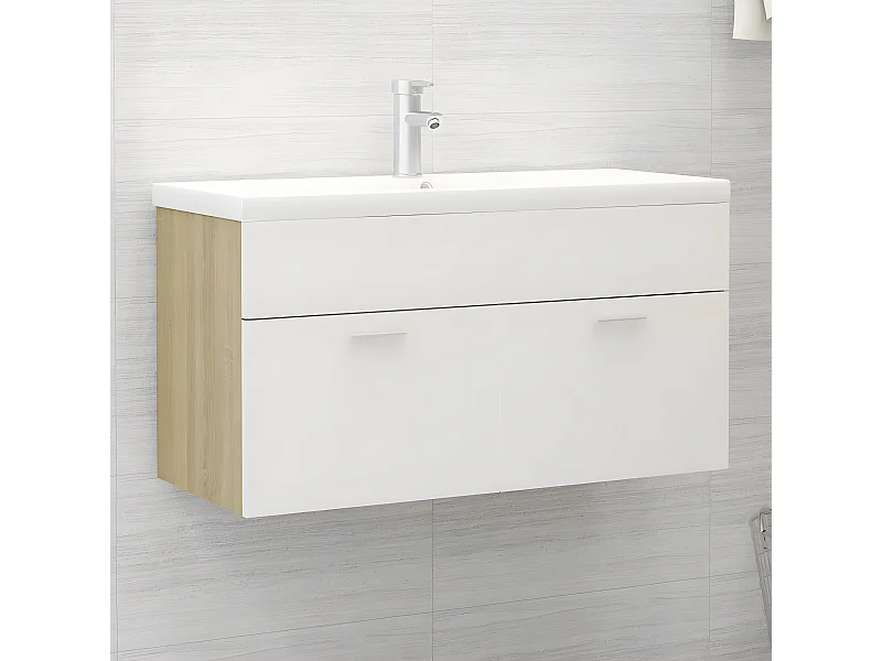 Armário lavatório + lavatório embutido contrap. branco e sonoma PT945685