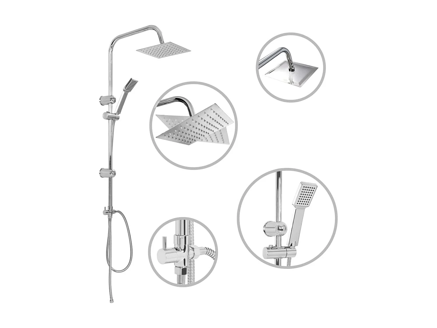 Conjunto de duche com chuveiro fixo e de mão aço inoxidável PT163446