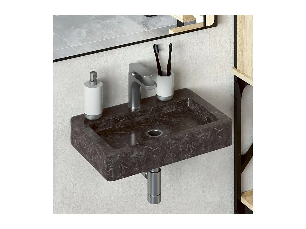Vasque suspendue noir 38x24x6,5 cm marbre WVGQ9888
