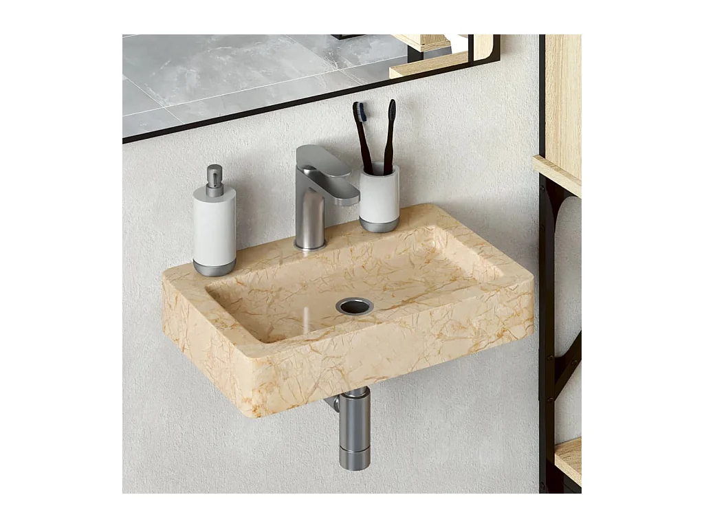 Vasque suspendue crème 38x24x6,5 cm marbre WVGQ5193
