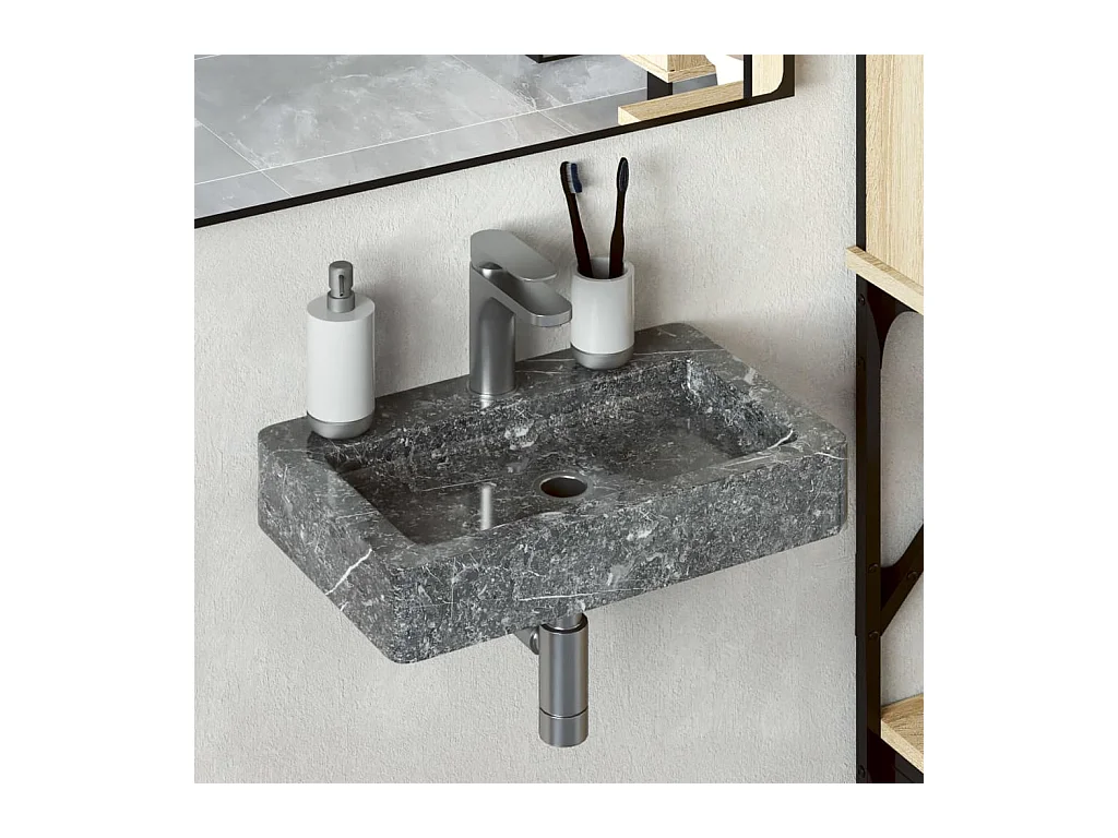 Vasque suspendue gris 38x24x6,5 cm marbre WVGQ4473
