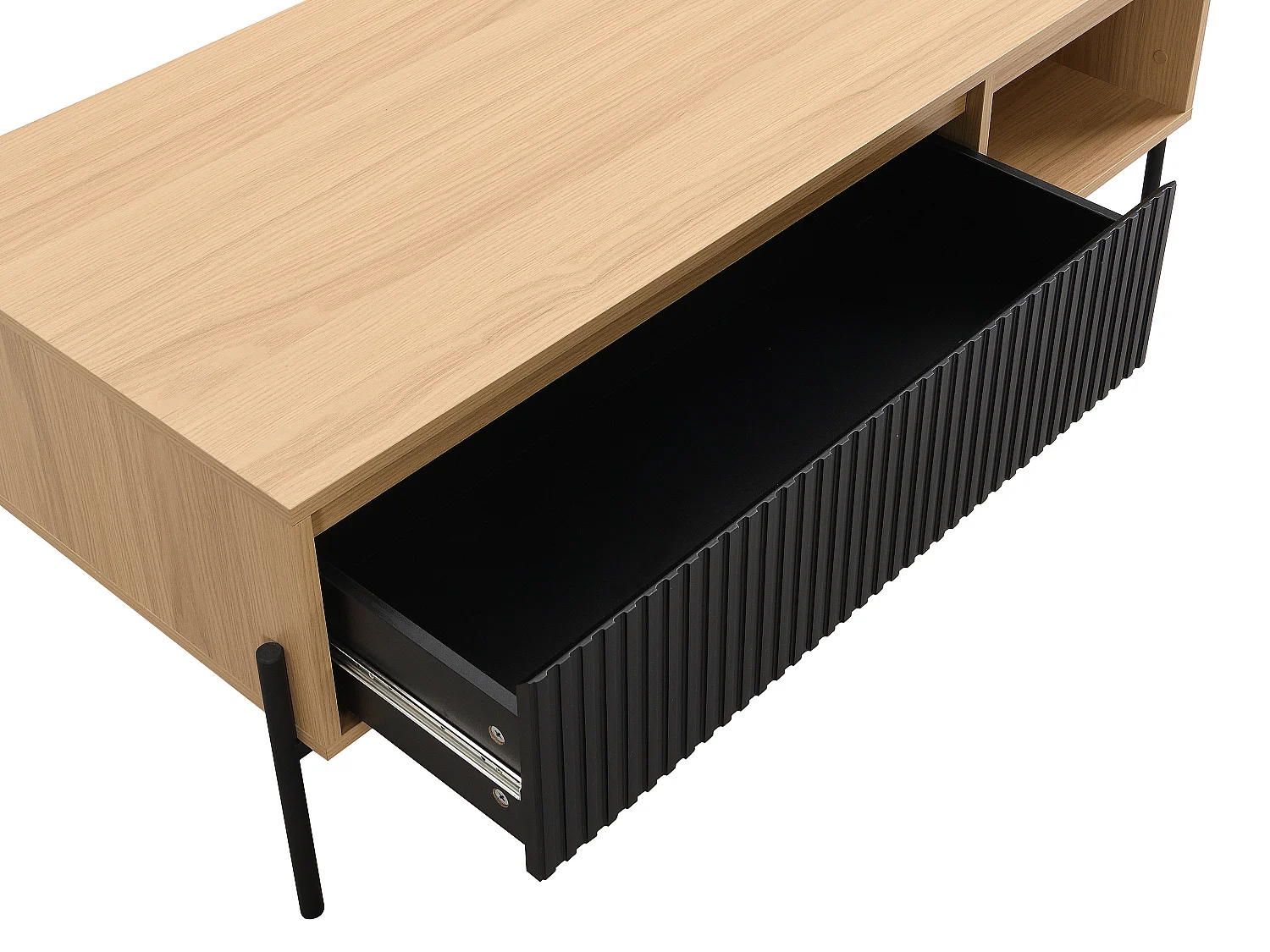Couchtisch mit 1 Schublade & 2 Ablagefächern - Schwarz & Holzfarben hell - GLARODI