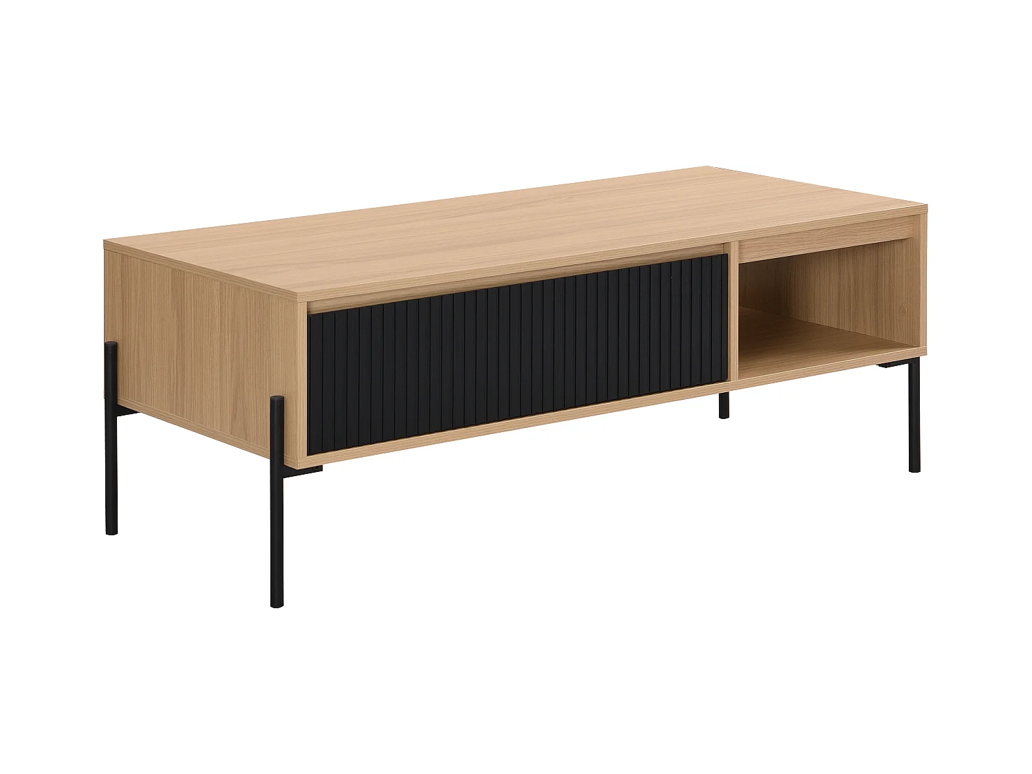 Table basse avec 1 tiroir et 2 niches - Noir et Naturel clair - GLARODI