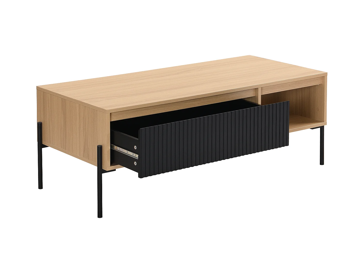 Table basse avec 1 tiroir et 2 niches - Noir et Naturel clair - GLARODI