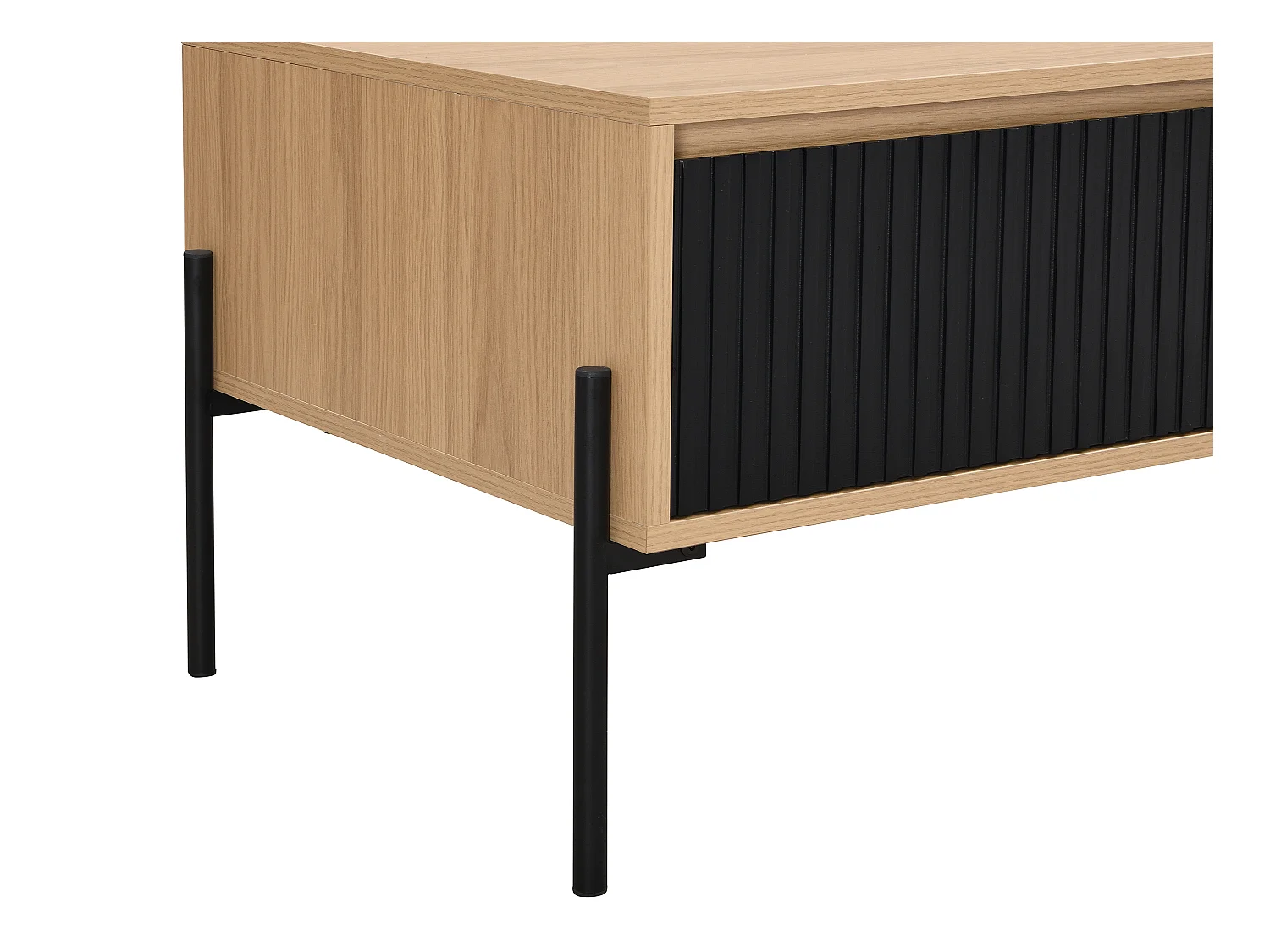 Table basse avec 1 tiroir et 2 niches - Noir et Naturel clair - GLARODI
