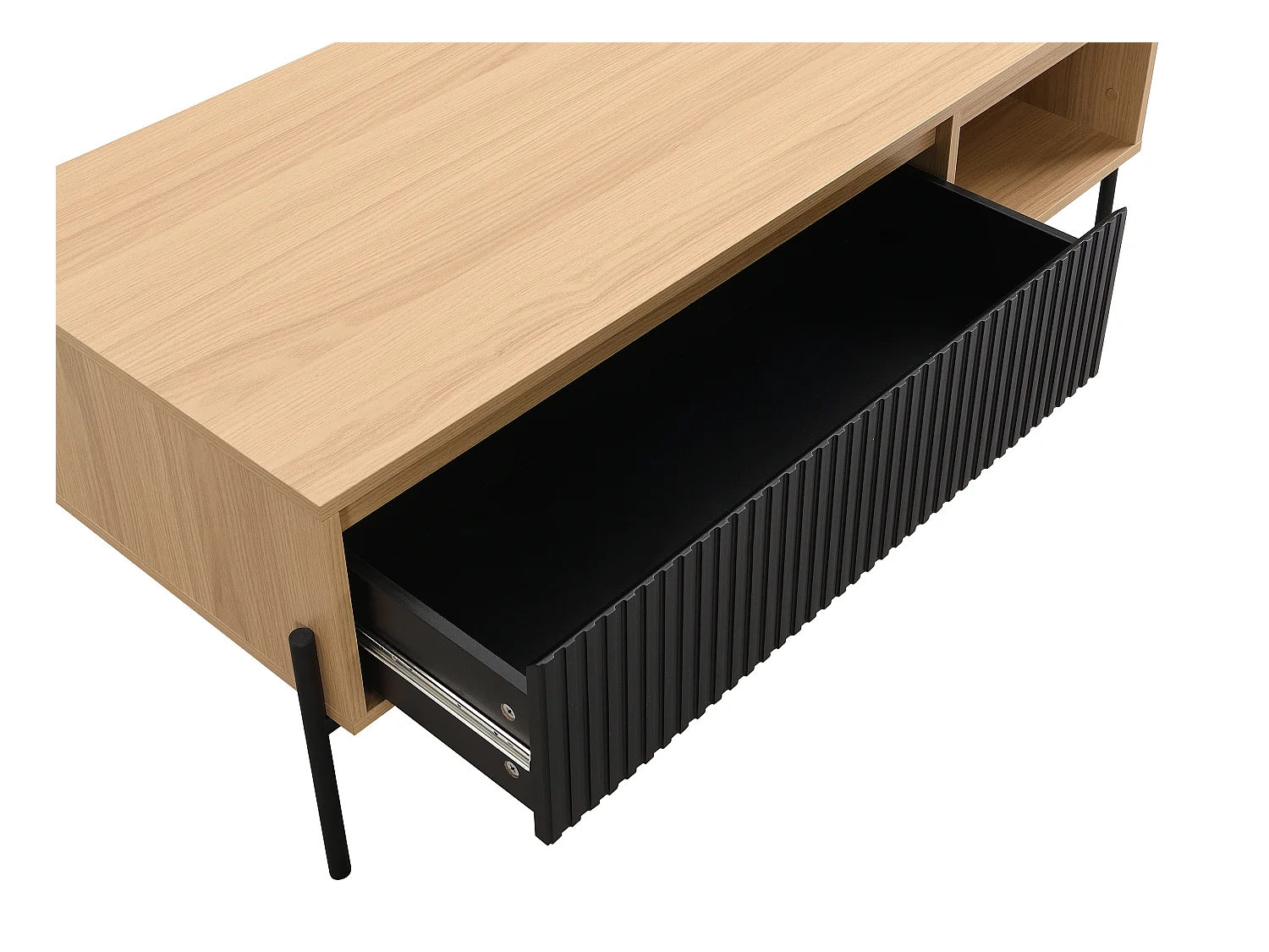 Table basse avec 1 tiroir et 2 niches - Noir et Naturel clair - GLARODI