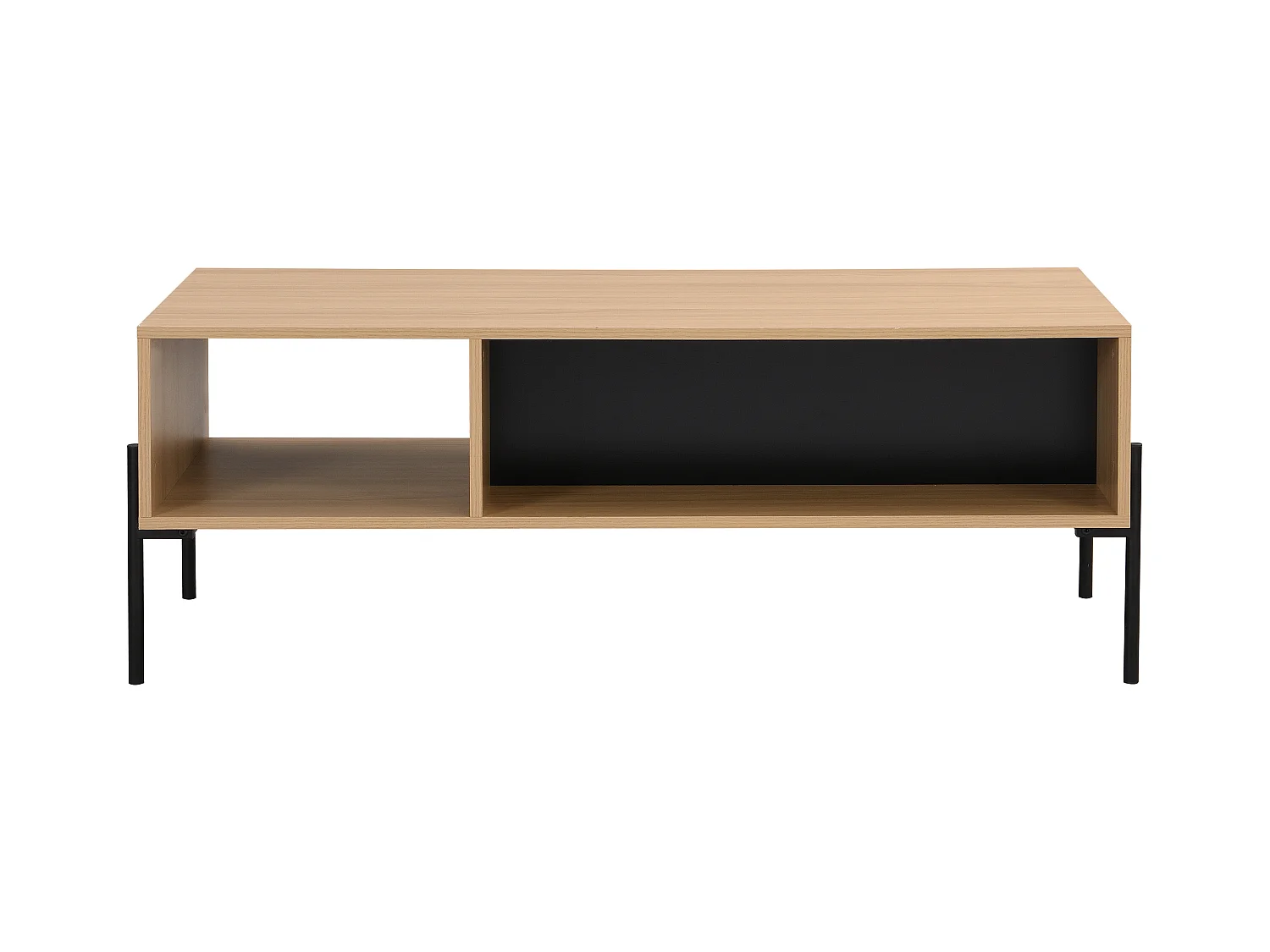 Table basse avec 1 tiroir et 2 niches - Noir et Naturel clair - GLARODI