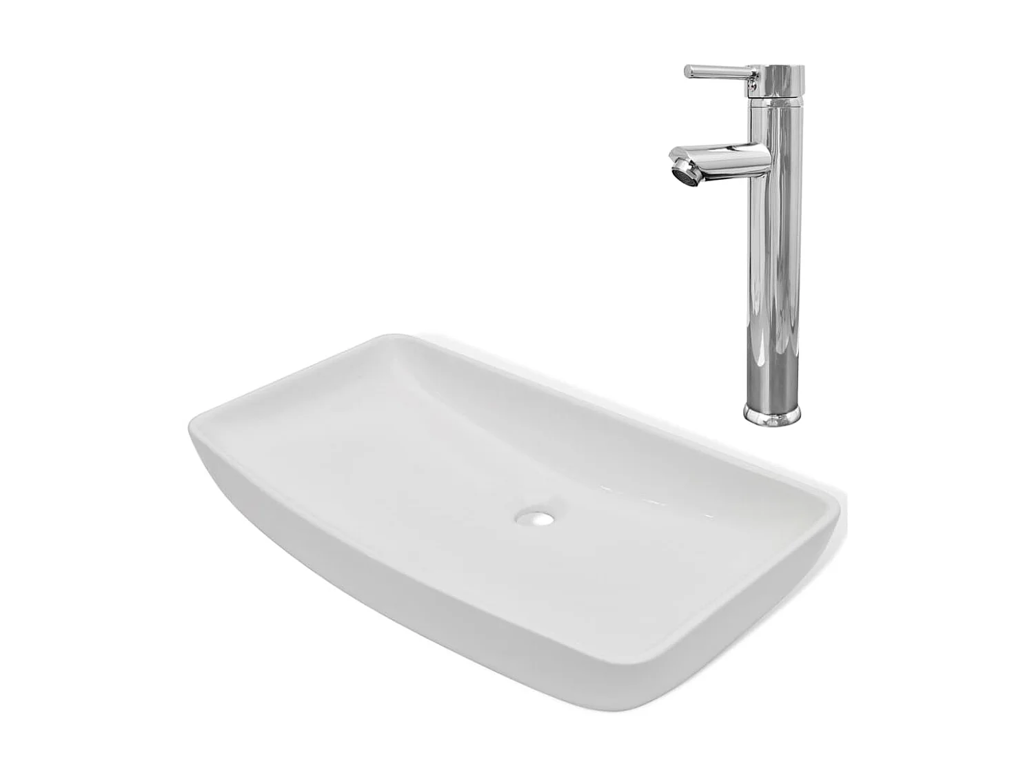 Lavabo de baño rectangular con grifo mezclador cerámica blanco ES66597