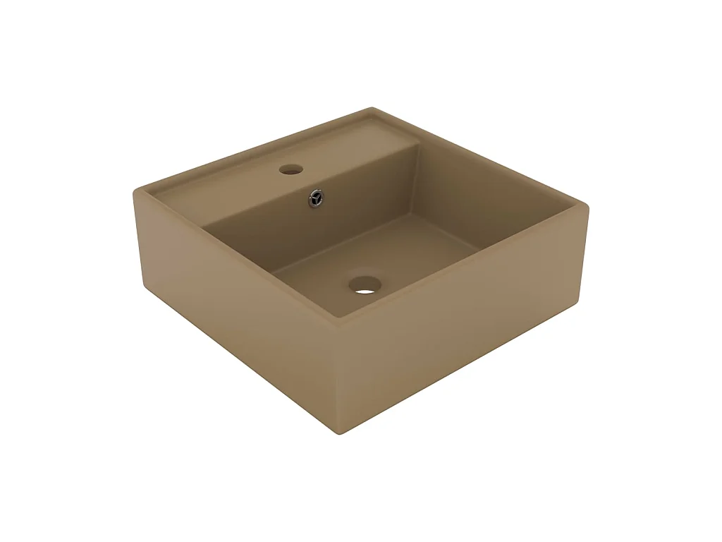Vasque carré de luxe à trop-plein Crème mat 41x41 cm Céramique WVGQ2511