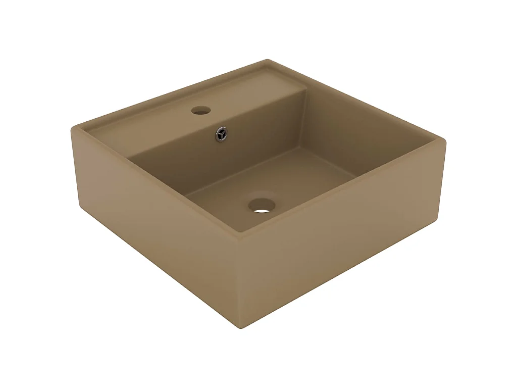 Vasque carré de luxe à trop-plein Crème mat 41x41 cm Céramique WVGQ2511