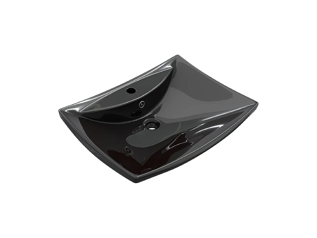 Lavabo rectangular cerámica orificio de grifo y desagüe negro ES66514