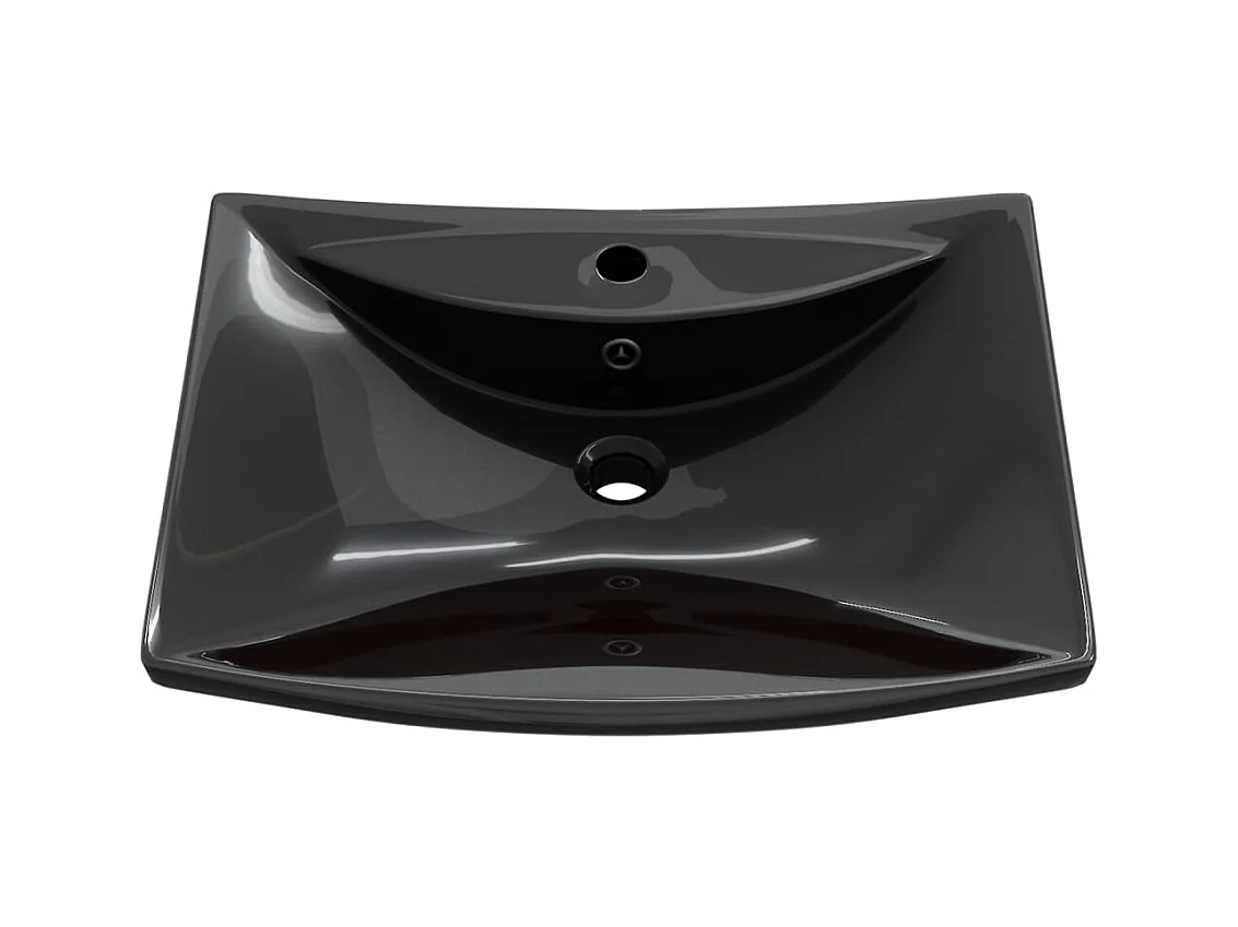 Lavabo rectangular cerámica orificio de grifo y desagüe negro ES66514