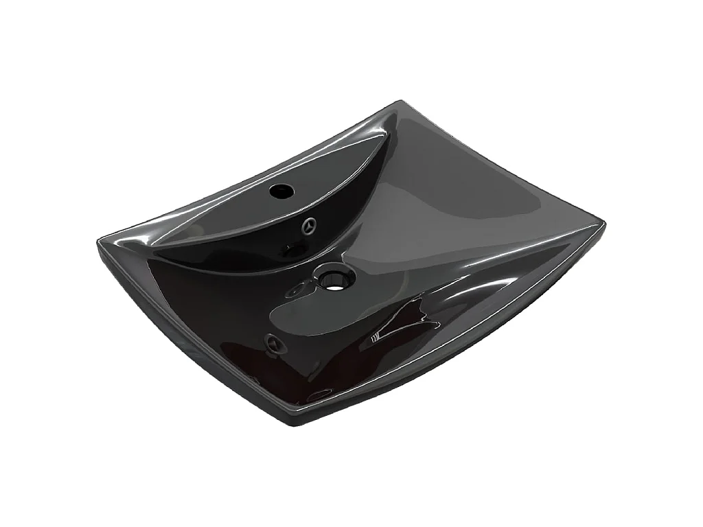Lavabo rectangular cerámica orificio de grifo y desagüe negro ES66514