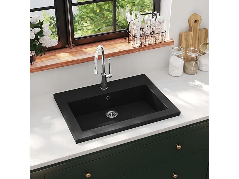 Lavatório de granito 600x450x120 mm preto PT405924