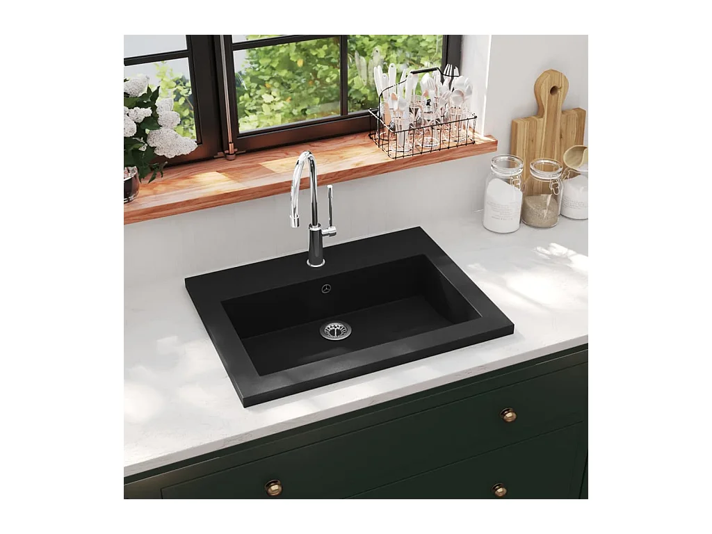 Vasque en granit 600 x 450 x 120 mm Noir WVGQ7314