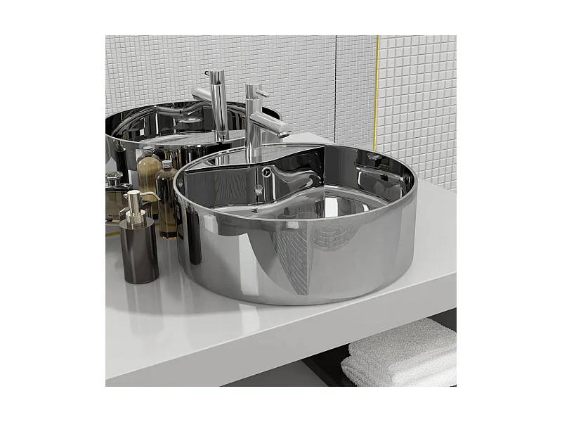 Lavabo con rebosadero 46,5x15,5 cm cerámica plateado ES66317