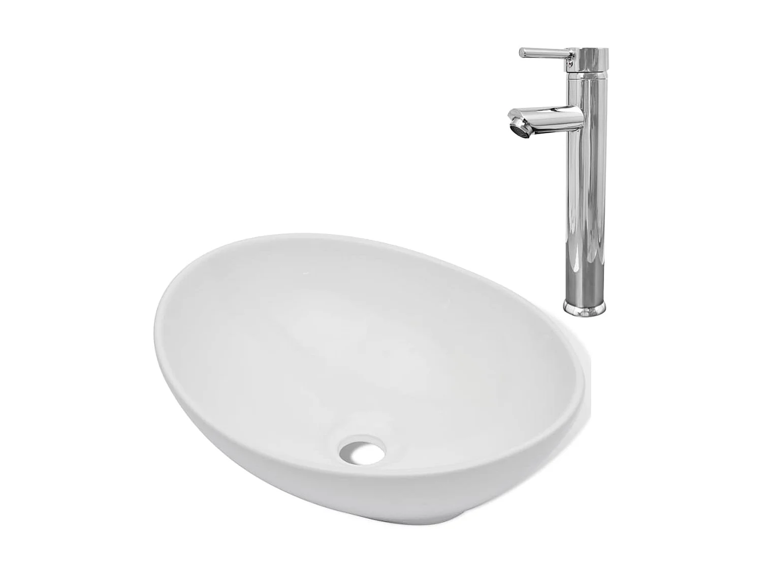 Lavatório com torneira misturadora cerâmica oval branco PT884696