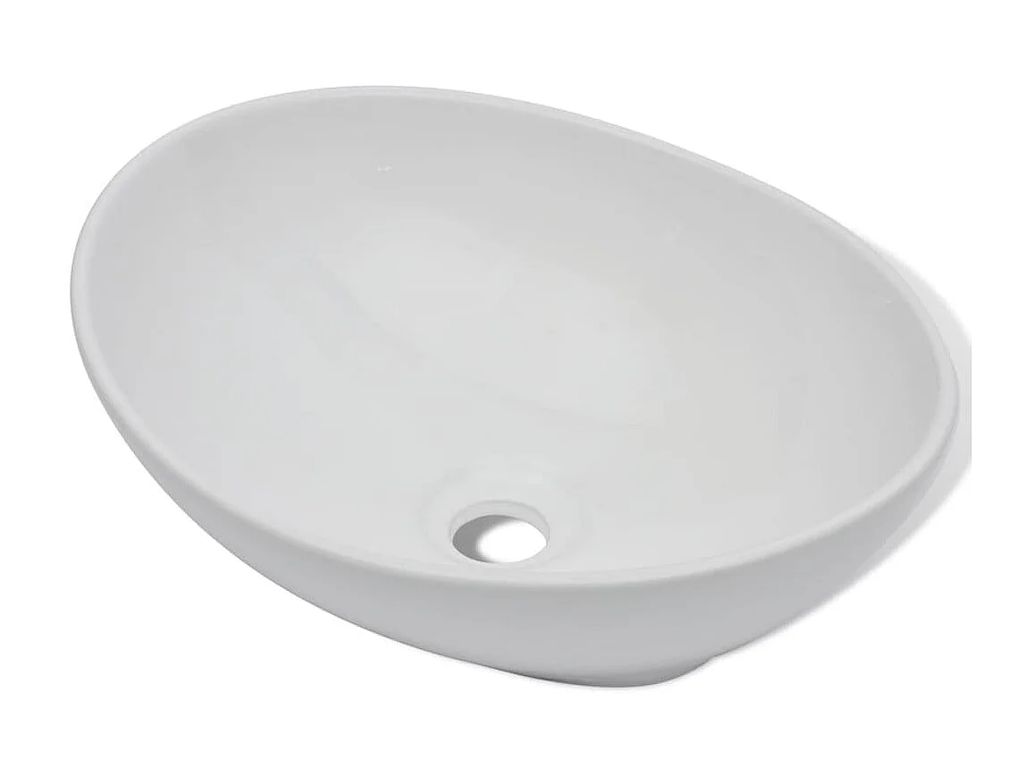 Lavatório com torneira misturadora cerâmica oval branco PT884696