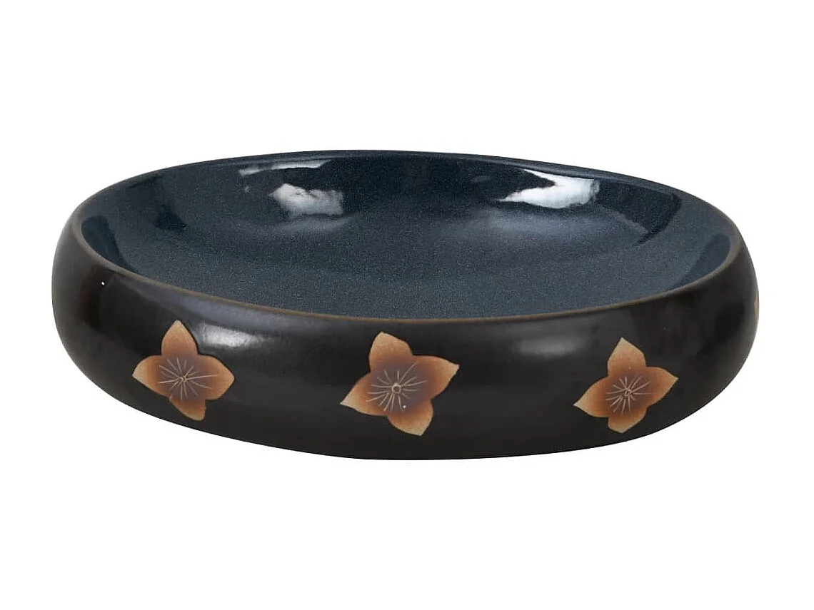 Lavabo sobre encimera ovalado cerámica negro y azul 59x40x15 cm ES66350