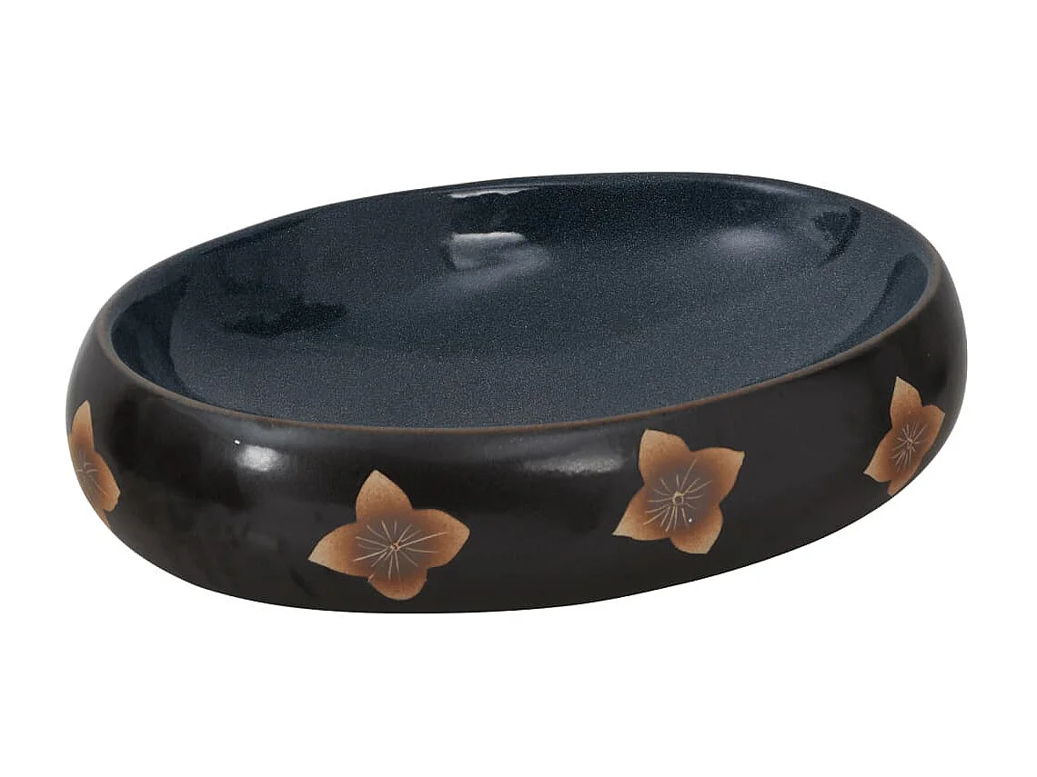 Lavatório de bancada oval 59x40x15 cm cerâmica preto e azul PT577617