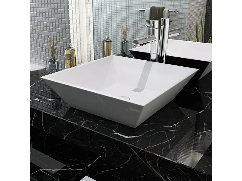 Lavatório quadrado branco cerâmica 41,5x41,5x12 cm PT499287