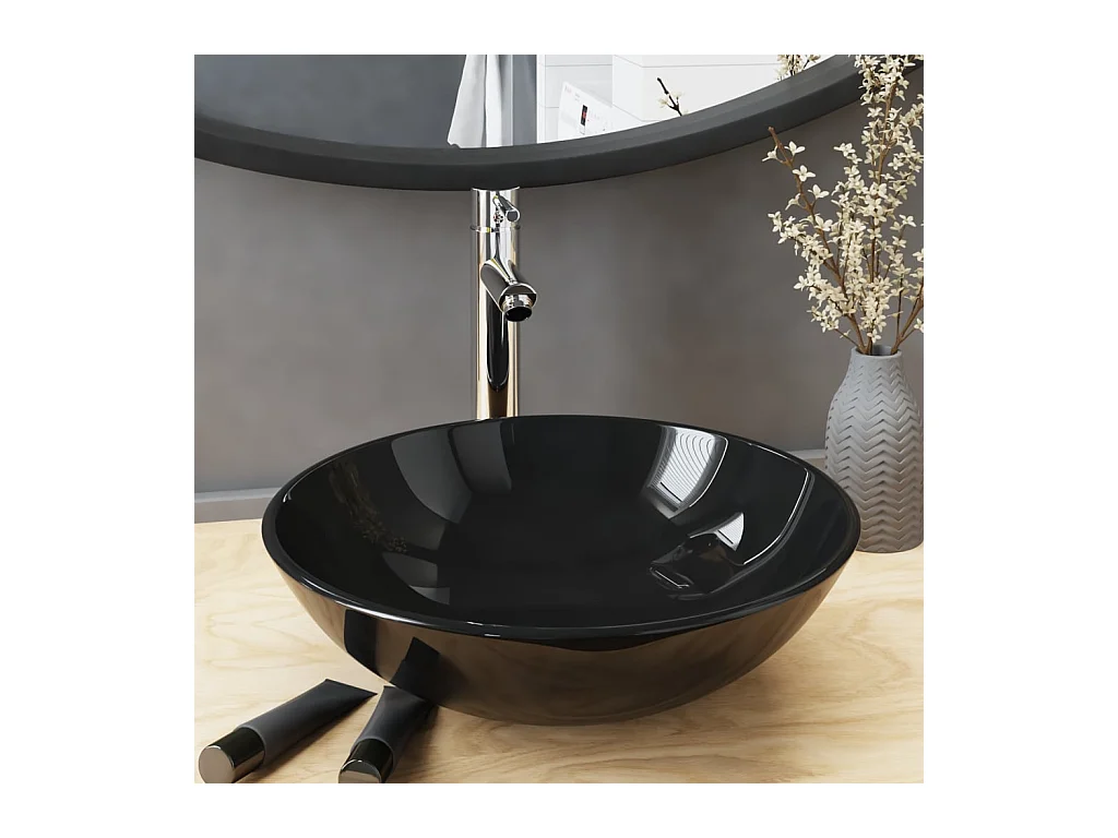 Vasque de bain avec robinet et drain à poussoir Verre trempé WVGQ4326