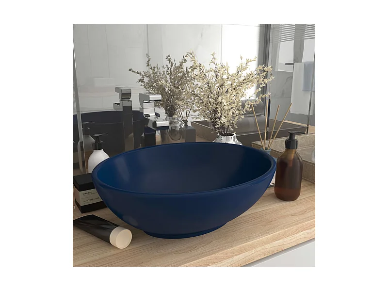 Lavabo de lujo ovalado cerámica azul oscuro mate 40x33 cm ES66312