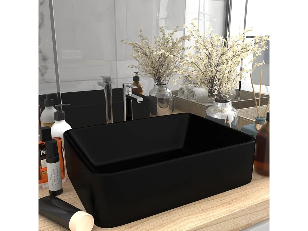 Lavatório luxuoso 41x30x12 cm cerâmica preto mate PT277507