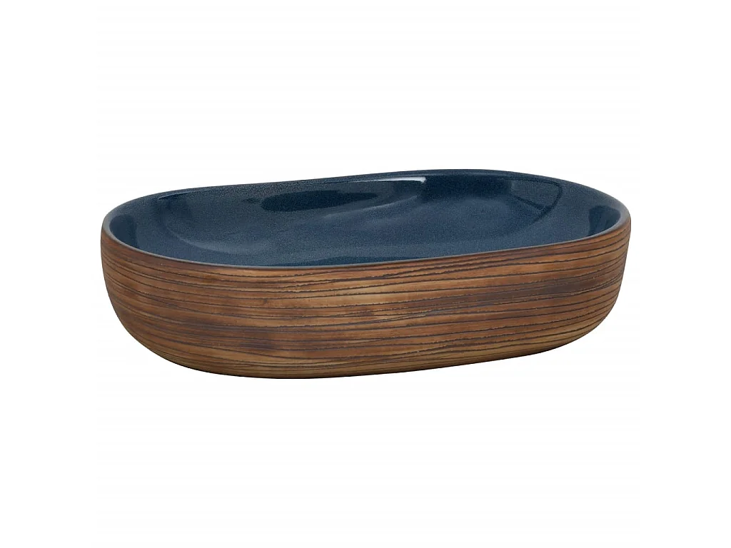 Lavabo sobre encimera ovalado cerámica marrón y azul 59x40x14cm ES66555