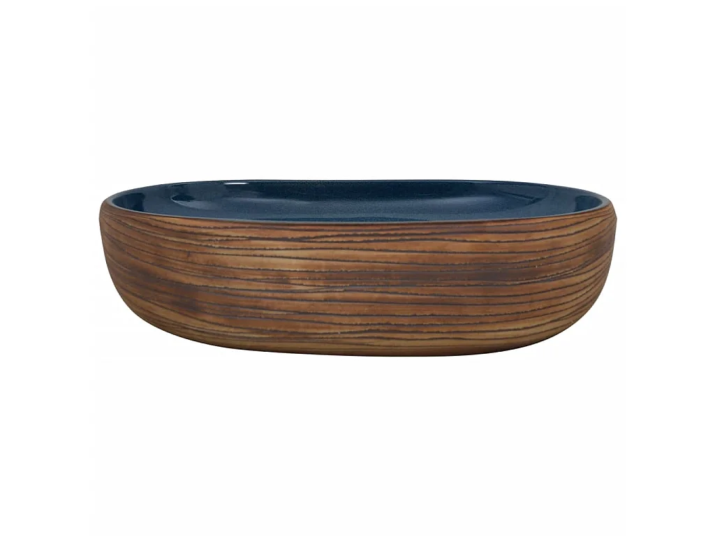 Lavatório de bancada oval 59x40x14 cm cerâmica castanho e azul PT445055