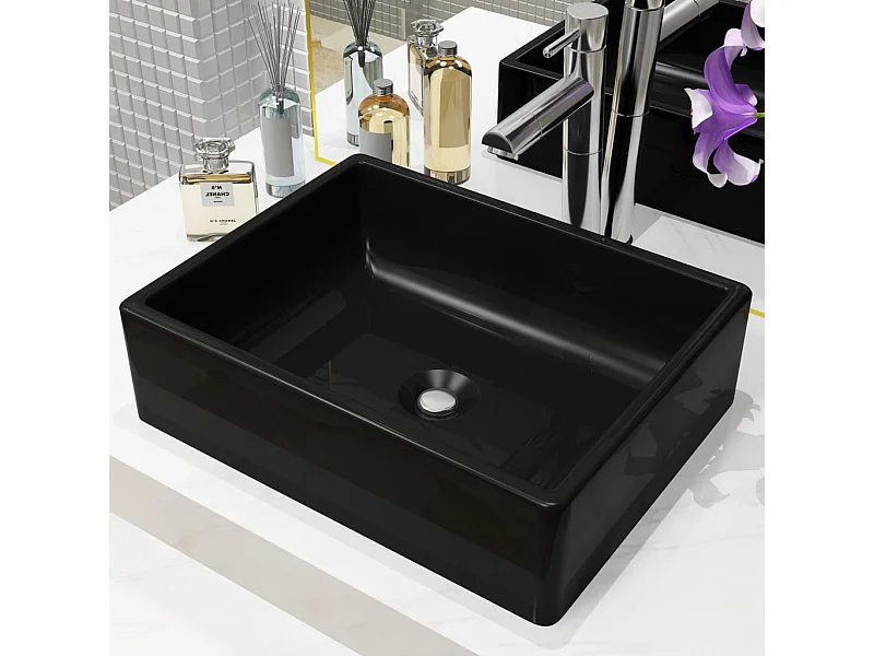 Lavabo de cerámica rectangular negro 41x30x12 cm ES66451