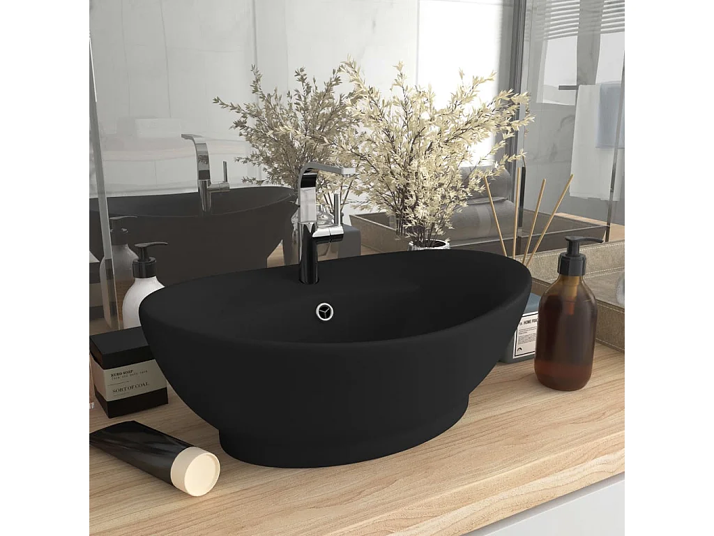 Lavabo lujoso con rebosadero cerámica negro mate 58,5x39 cm ES66620