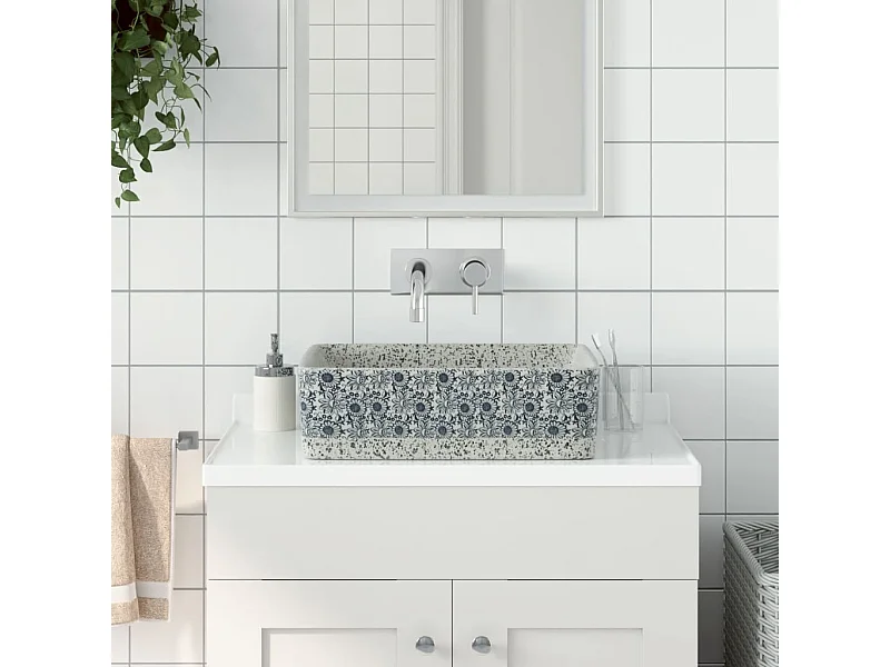 Lavabo de encimera rectangular cerámica gris azul 46x35,5x13 cm ES922558