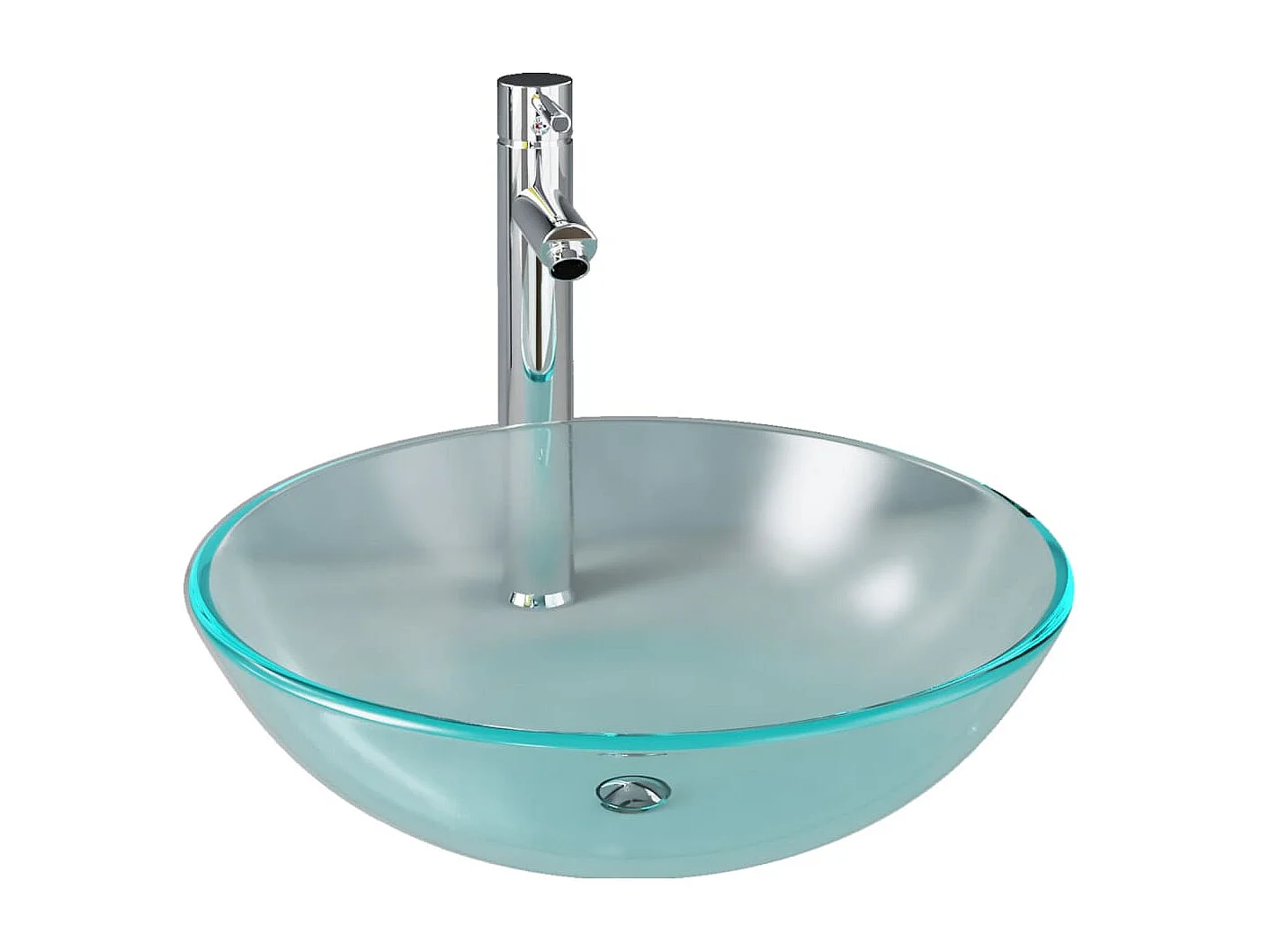 Lavabo con grifo y tapón pulsador cristal templado esmerilado ES66513