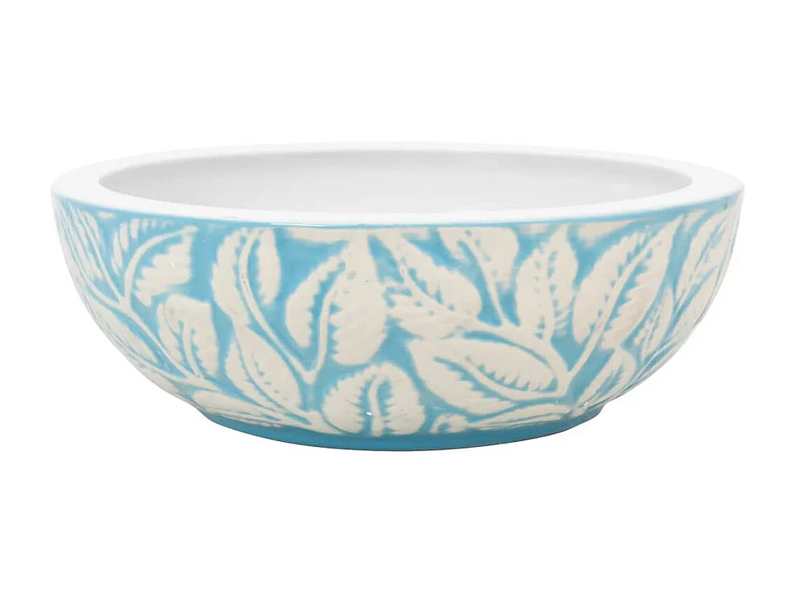 Lavabo sobre encimera redondo cerámica blanco y azul Φ41x14 cm ES66357