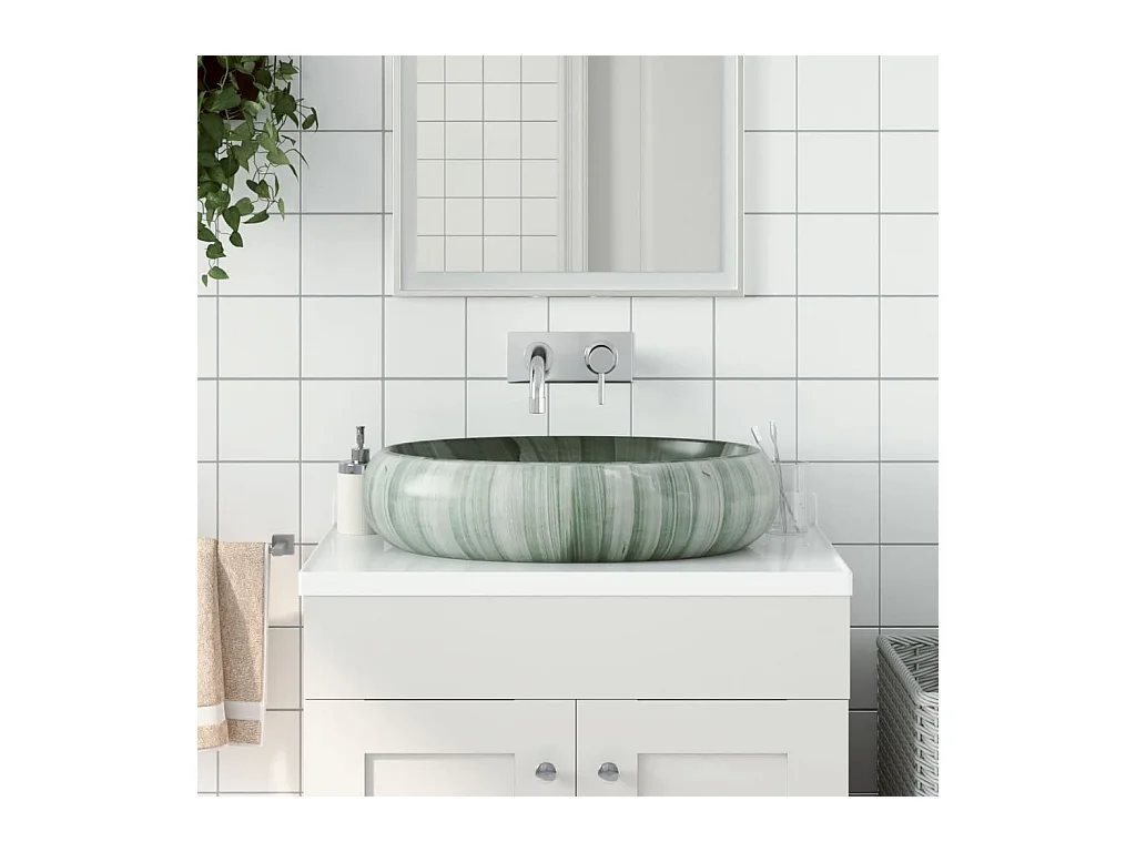 Lavabo sobre encimera ovalado cerámica verde 59x40x15 cm ES66511